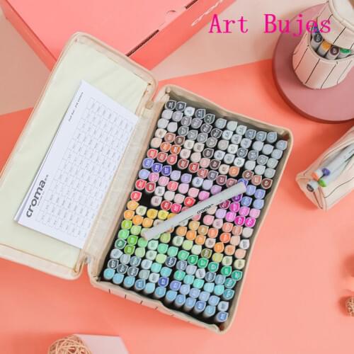 US Croma marker pen 216 color full set soft head alcohol oil marker hand-painted animation design double-headed marker pen