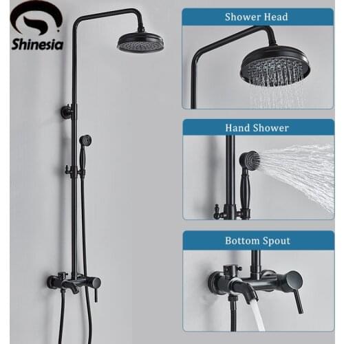 Shinesia Matte Black Bathroom Shower Faucet Hot and Cold Water Mixer Tap Bathtub Crane Brass Bathroom Accessories