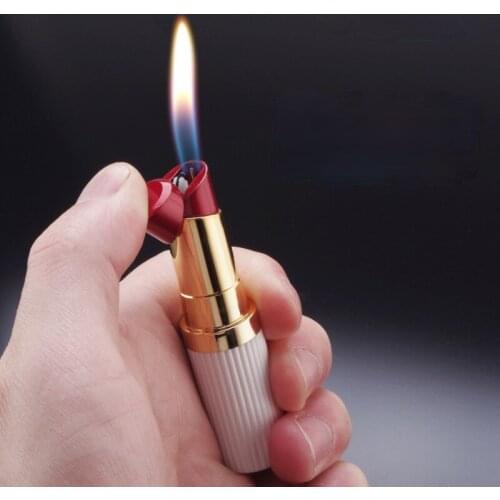 Inflatable Lighter Personalized Girl Lipstick Lighter Creative Gift Inflatable Open Flame Lighter Smoke Accesoires Gift for Men