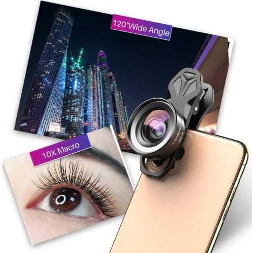 APEXEL HD Camera Phone Lens kit 120 degree 4K Wide angle 10x macro lens +CPL star filter for iPhonex Samsung s9 all smartphones