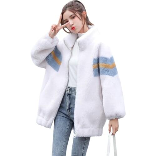 Plush Lamb Wool Coata Outerwear Woman 2021 NEW Loose Korean Autumn Winter Warm Jacket Women Medium Long Thick Cotton Clothes