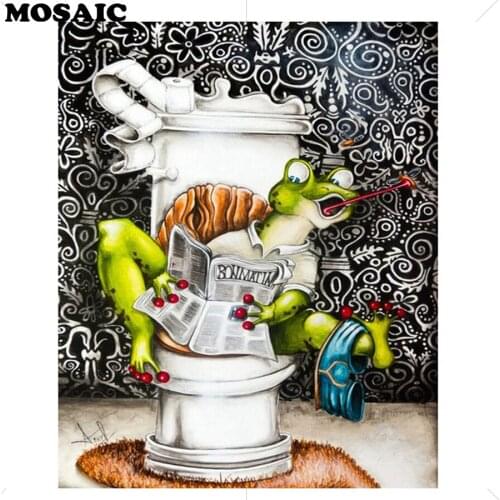 Full,Diamond,Embroidery,5D DIY Diamond Painting Frog Toilet wall Painting Cross Stitch Rhinestone Mosaic Home Decor
