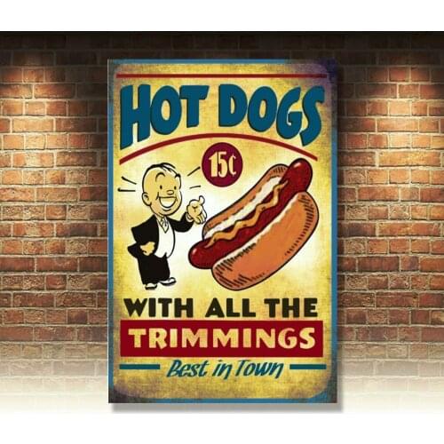 Hot Dogs Poster American Food Metal Tin Signs Retro Plate Kitchen Wall Decor