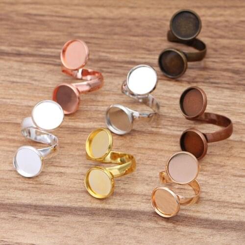 REGELIN Gold Plated Brass Double Blank Ring Setting Base Fit Round Glass Cabochon Cameo Rings Bezels Tray Jewelry Making 5pcs