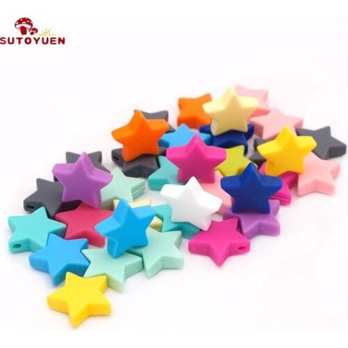 Sutoyuen 25mm BPA Free Silicone Beads 20pcs Loose Large Silicone Star Teething Beads DIY Baby Teether Pacifier Toys Accessories