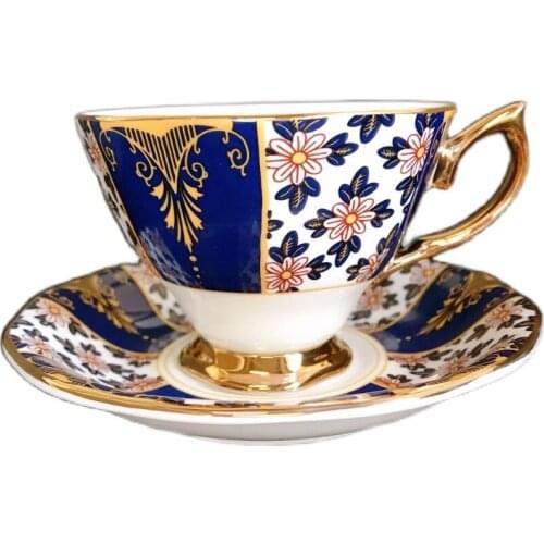 Blue English all gold handle bone china coffee cup tea cup and dish luxury