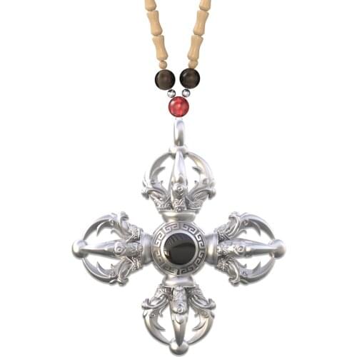 925 Sterling Silver Vajra Pendants Vintage Five Strands of Pestle Demon Pestle Buddhism Religious Amulet Necklace for Men Women