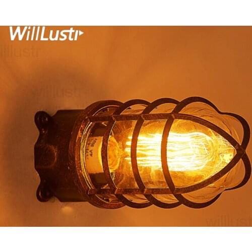 Vintage wrought iron cage wall sconce Industrial retro wall lamp dock light bedroom hotel corridor restaurant bar loft light
