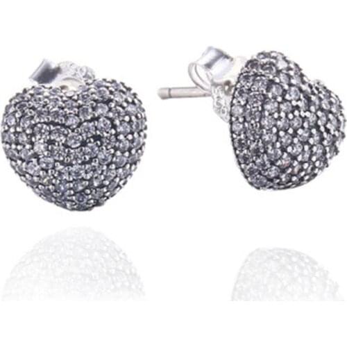 High Quality Very Fashion Full Stone Paving 925 Solid Silver Heart Shape Earring Stud For Women Girls Fine Jewelry FREE SHIPPING