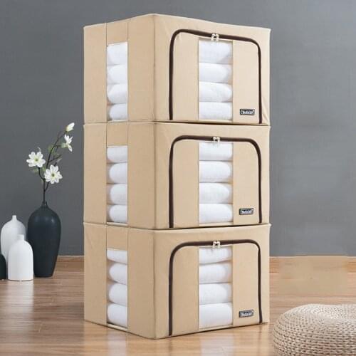 Blue Pink Steel Frame Cloth Storage Box Toy Large Home Luggage Closet Organizer Wardrobe Bolsas Para Guardar Ropa Zip Lock 60A28