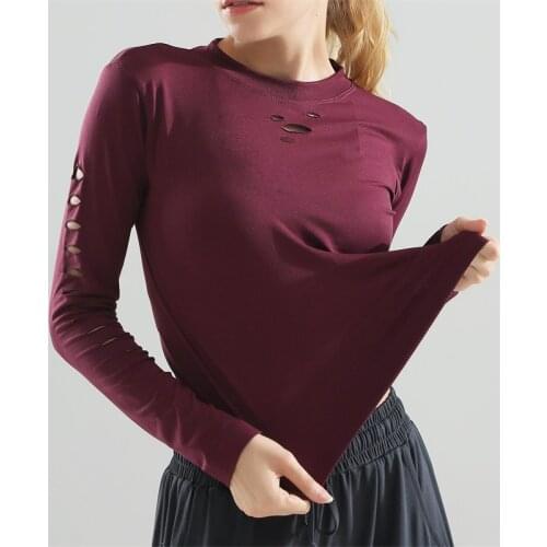 Women Yoga Shirts Sport Longsleeve Breathable Training Fitness Hole Shirts Solid Gym Running Sportwear Shirts Female