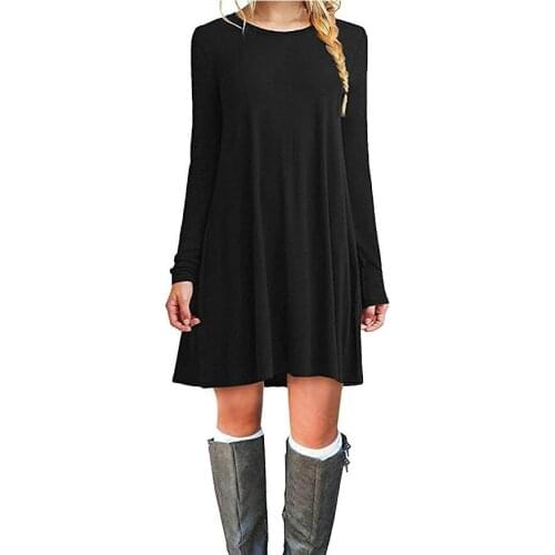 2020 Long Sleeve Loose and Thin Solid Color Dress for Women