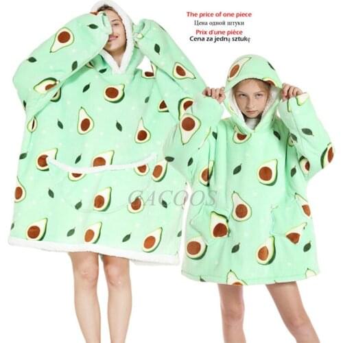 Family Matching Outfits Girls Oversized Sherpa Blanket Winter Fleece Hoodies Sweatshirts Mom Kids Sleepwear Avocado Home Clothes
