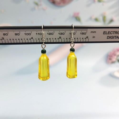 1Pair Korea Cute 3D Yellow Oil Bottle Drop Earrings for Women Girl Cute Pendant Earring Handmade Creative Jewelry EC327