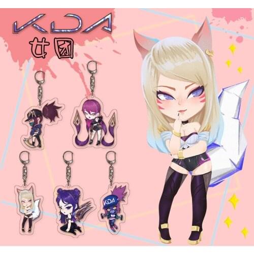 1Pc Game LOL KDA Girl Group Acrylic Keychain Akali, Ahri,Kaisa Cute Cartoon Key Chain Pendant Keyrings Cosplay Gift