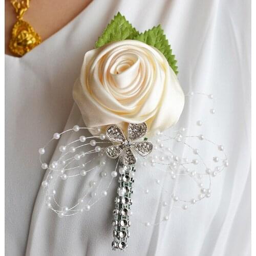 Wedding Groom Boutonniere Roses Ceremony Flower Bridal Handmade Brooch Party Wrist Corsage