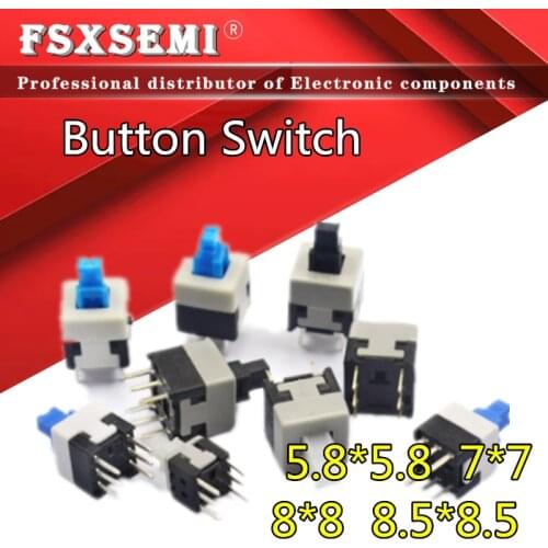 10pcs/lot 5.8*5.8 7*7 8*8 8.5*8.5MM Button switch Push Tactile Switch Self lock /Off button Latching switch no lock switch