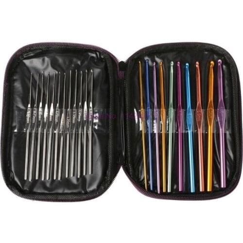 100set Colourful Knit Set Aluminium Crochet Hooks Knitting Needles Set 0.6mm-6.5mm Punch Pen Kit