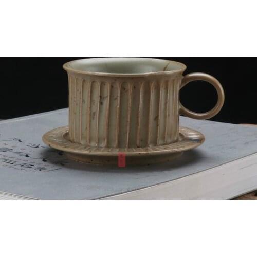 160ML Straight Handmade Japanese Coffee Cup Retro Texture Effect Cup Cup Ceramic Couple Cup and Saucer Set
