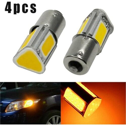 4pcs/set Car Amber Lights 1156 G18 BA15s 4 COB LED Turn Signals Lamps Bulb Lamp 12V DC Accessories For Bmw Golf Passat Tesla
