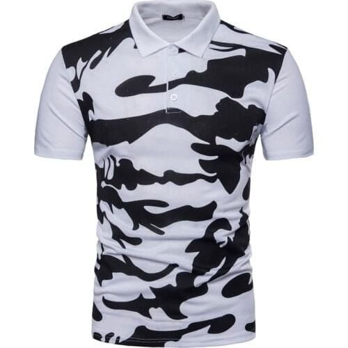 Mens Polo Shirts Camouflage Contrast Color Men Polo Shirts Casual Loose Men Polo Short Sleeve Button Male Polo Shirts Mens Tops