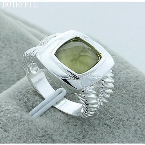 DOTEFFIL 925 Sterling Silver Green Zircon Ring For Women Wedding Engagement Party Fashion Charm Jewelry