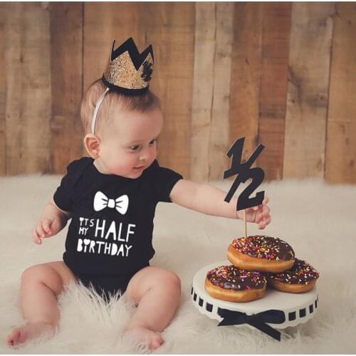 This Is My Half Birthday Funny Jumpsuit Baby Boys Girls Birthday Jumpsuit Infant Bodysuit Short Sleeve Clothes Outfits
