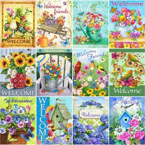 EverShine Diamond Painting Full Square Welcome Cross Stitch Diamond Embroidery Flowers Sale Bead Picture Kits Home Decoration