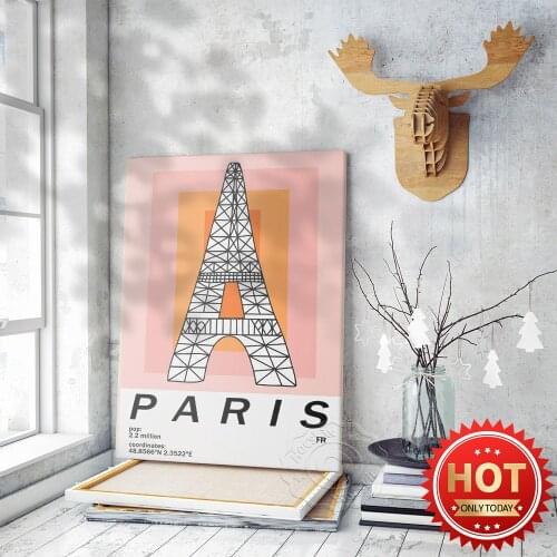 Geometry Paris Tower Art Poster, Nordic Style Living Room Bedroom Home Decor Wall Picture, France Scenic Spot Art Wall Stickers