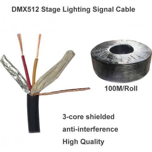 Black 100M/roll DIY DMX512 Stage Lighting Cable to connect 3 pin XLR connector for Led Par lights moving head light Console DMX
