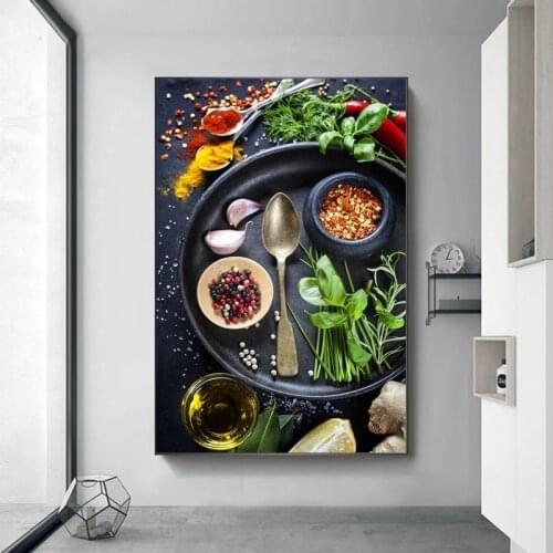 Grains Spices Peppers Spoon Scandinavian Canvas Painting Cuadros Posters Kitchen Food Nordic Wall Art Picture Living Room Decor