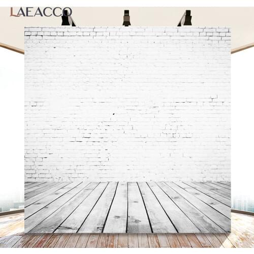 Laeacco White Brick Wall Wooden Floor Vinyl Photo Backdrops Newborn Baby Portrait Photocall Photography Background Photo Studio