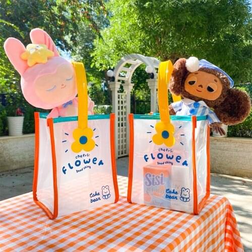 Small fresh flower jelly hand bag ins wind cute transparent jelly bag net red girl heart tote bag school office gift