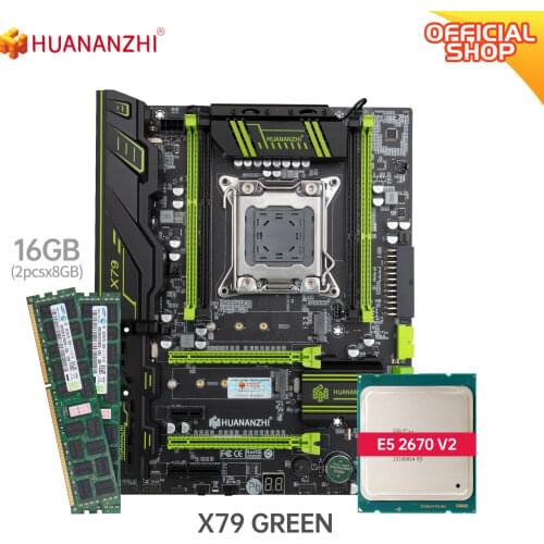 HUANANZHI X79 GREEN 2.49V3.1 X79 motherboard with Intel XEON E5 2670v2 with 2*8G DDR3 RECC memory combo kit set SATA 3.0 USB3.0