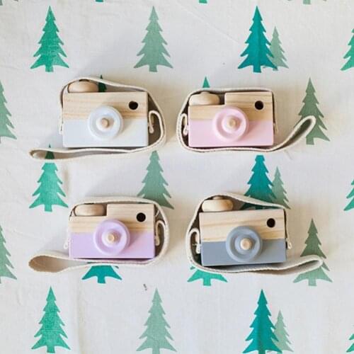 Mini Wooden Camera Cute Cartoon Baby Toy Kid Creative Neck Camera Photography Prop Decoration Educational Children Play House