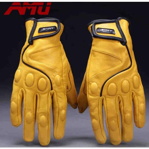 AMU Goat Leather Motorcycle Gloves Windproof Baseball Glove Men Women Motorbike Electric Bicycle Motorbike Motocross Gloves