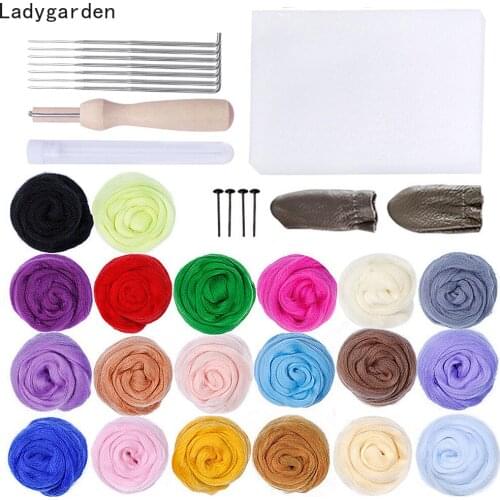 41PCS DIY Needle Felting Starter Kit 20 Colors 5g Wool Fiber Handcraft Tools Set Felt Tools Wool Fiber Kit for DIY Needlework