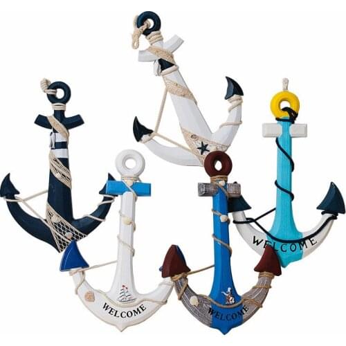 30/45/60cm European Sea World Household Wall Hanging Decoration Mediterranean Style 3D Wood Anchor Hanging Decoration