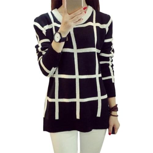 Autumn Winter Pullover New European American Style Plaid Thick Loose Sweater Bottoming Sweater Womens Jackets Vestidos LXJ061