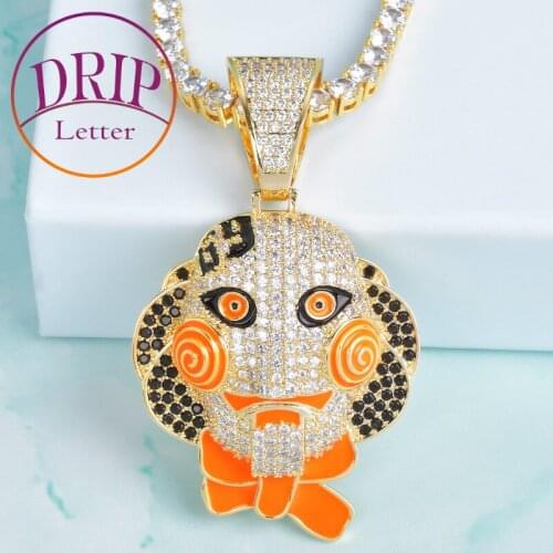 Cartoon Face Pendant Personality Necklace Charm Gold Color Ice Cubic Zircon Mens Hip Hop Rock Jewelry
