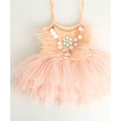 New Summer Girl Flower Dresses for Wedding Pearl Shining Diamond Feather Cake Tutu Sawtooth Yarn Baby Girls Frock Australia