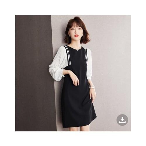 WTIANYUW New S-2XL Women Korean Fashion Loose Casual A Line Dress Autumn 2021 Patchwork White Chiffon Sleeve Long Dresses