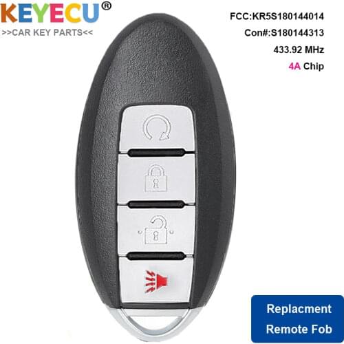 KEYECU Smart Remote Car Key for Nissan Murano Pathfinder Titan 2017 2018, FOB 4 Buttons - 433.92MHz - S180144313 - KR5S180144014