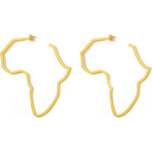 African Map Hoop Earrings Nigerian Jewelry Stainless Steel Gold Color African Tribal Big Earrings For Women Gifts