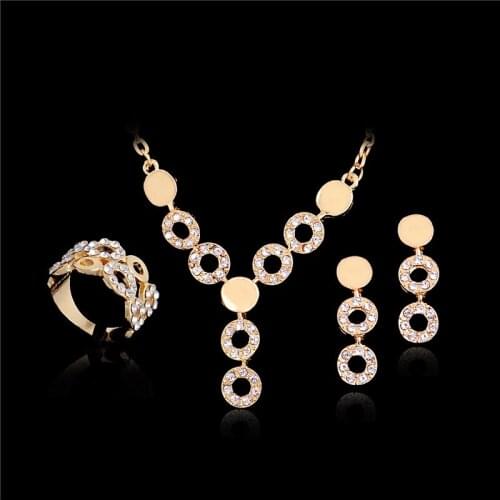 SHUANGR Jewelry Set For Women Gold Color Beads Collar Necklace Earrings Fine Rings Sets Party Costume Latest Fashion Trendy