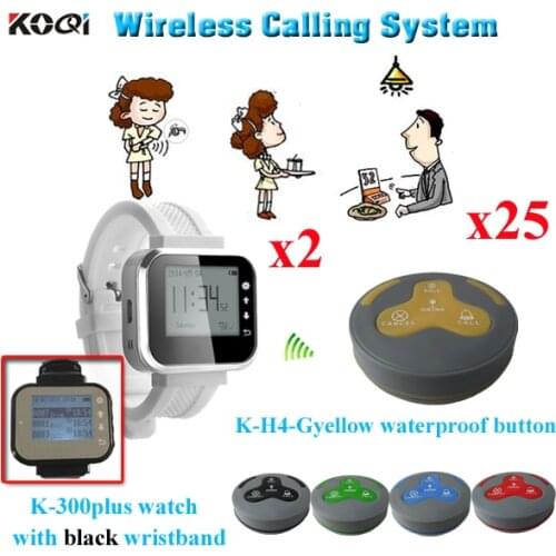 Wireless Watch Pager System 433.92mhz Catering Set 2pcs Table Buzzer Call Button K-H4 With 25pcs Alphanumeric Pager K-300plus