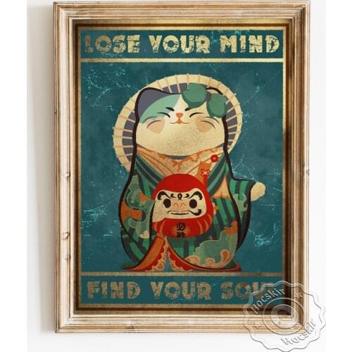 Humor Funny Cartoon Animal Prints Poster, Japanese Tradition Kimono Lovely Cat Wall Picture, Vintage Canvas Painting Home Decor