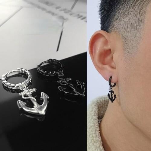 Vintage Silver Plated Boat View Pendant Earrings Aggressive Men Hip Hop Rock Earrings Punk Party Jewelry Anniversary Gift