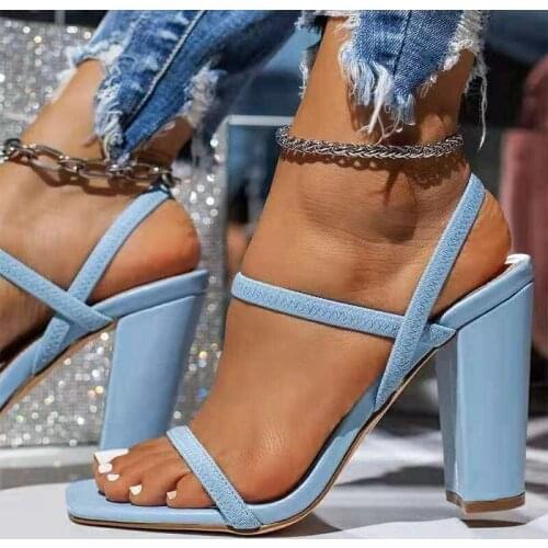2021 Narrow Strap Over High Heels Back Strap Womens Shoes Square Toe Elegant Party Ladies Summer Shoes Womens Pump Sandals