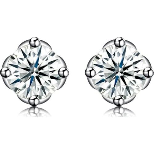 SILVERHOO S925 Sterling Silver Earrings For Women Flower Shape 5A Cubic Zirconia CZ Stud Earring Shining Clearly Fine Jewelry